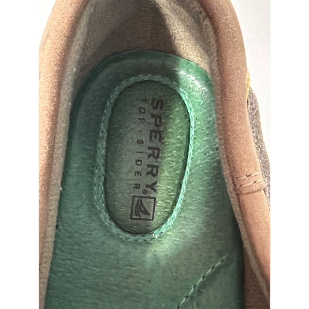 Sperry Top-Sider Angfish Tan Leather Mesh Boat Shoes Pink Green Stripe 8.5M - Picture 7 of 9